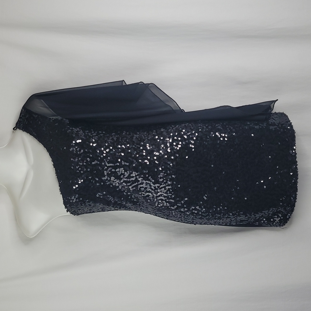 Taboo black sequins one-off- shoulder cocktail dress sz S NWT